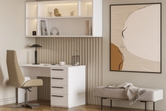 Письменный стол Ада в белом цвете с гладкими фасадами