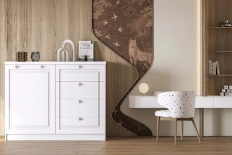 Комод Банни-3 в белом цвете с глянцевыми фасадами