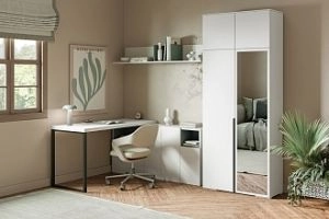 Солфорд 2 с антресолью с зеркалом Белый